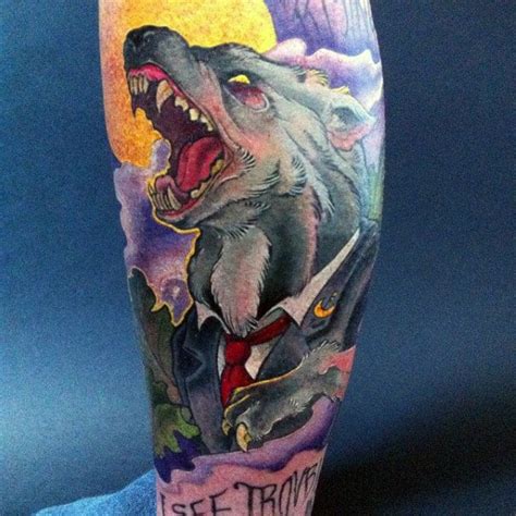 Angry looking werewolf stealing a woman away. 80 Werewolf Tattoo Designs For Men - Full Moon Folklore
