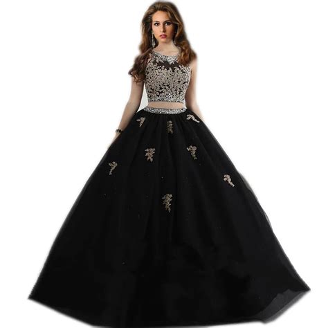 Buy Black Two Piece Prom Dresses Ball Gowns With Gold