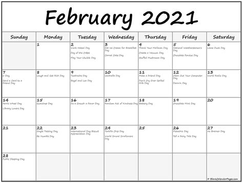 February 2021 Calendar How Many Days