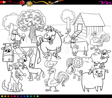 Illustration Farm Animals Cartooncoloring Book Stock