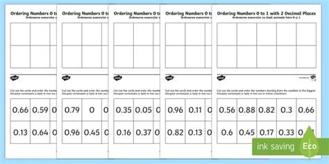 Ordering Decimal Numbers 0 To 1 With 2 Decimal Places Activity