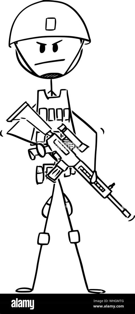 Cartoon vectores stick figura dibujo Ilustración conceptual de soldado