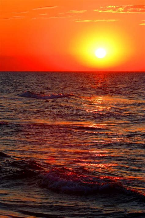 Colorful Sunset Over The Waterline Horizon Of Baltic Sea With Peaceful