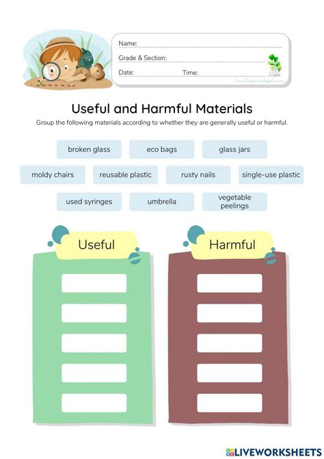 Useful And Harmful Materials Worksheet Worksheet
