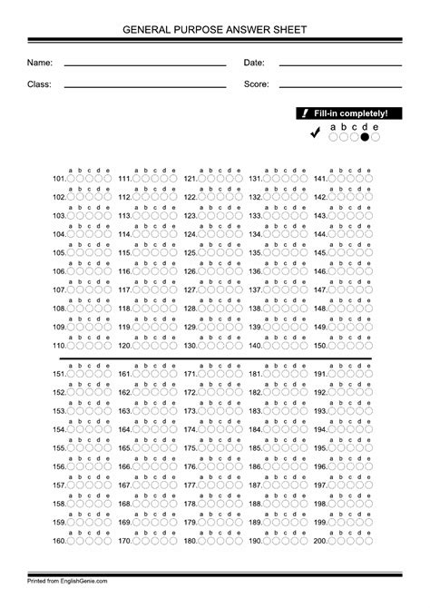 Printable Answer Sheet Templates Pdf For Multiple Choice Tests Images And Photos Finder
