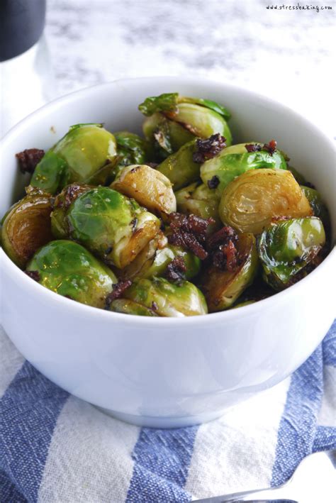 Add 2 t balsamic vinegar, and turn heat to low. Pan-Fried Brussels Sprouts with Bacon | Stress Baking ...
