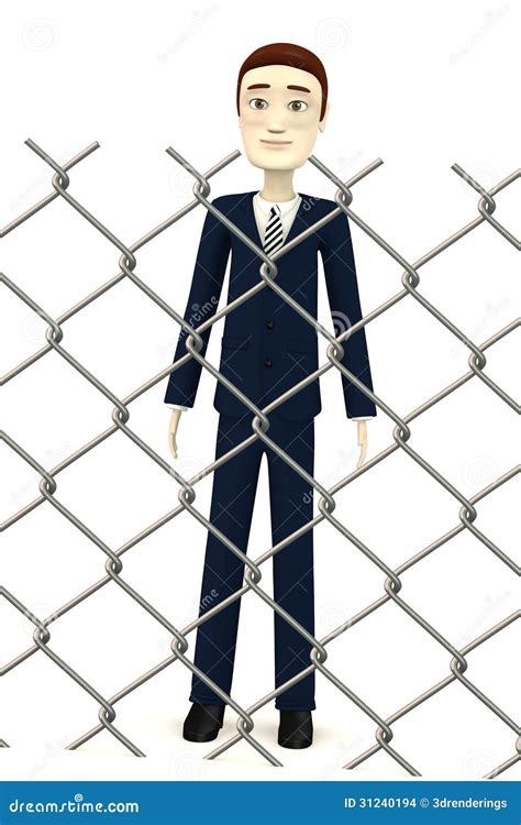 Cartoon Businessman Behind Fence Stock Illustration Illustration Of
