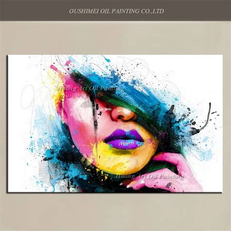 Wall Art Large Fashion Painting On Canvas Women Face Picture Hand Painted Colorful Sexy Girl