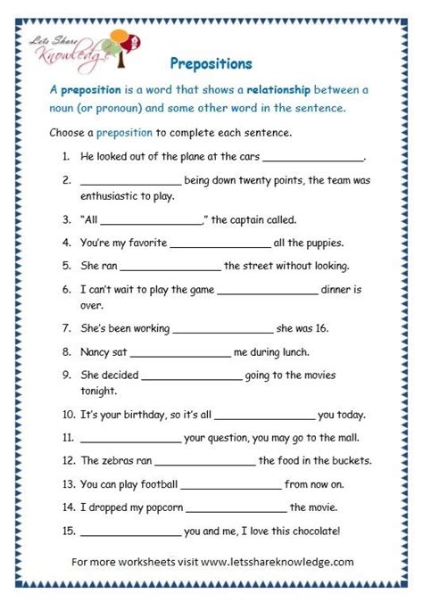 page  prepositions worksheet preposition worksheets teaching