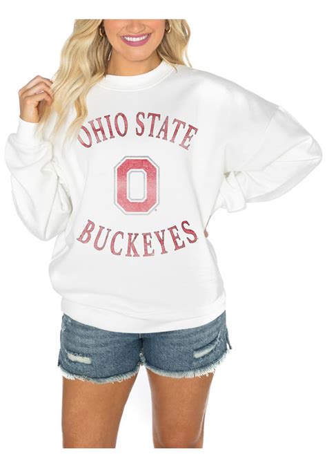 Ohio State Buckeyes Gameday Couture Crew Sweatshirt Womens White Drop Shoulder Premium Fleece