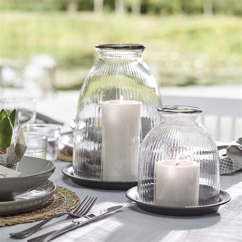 Ribbed Domed Glass Large Candle Holder With Tray Candle Holders The White Company Uk