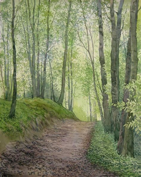 Watercolor Painting Forest Path Nsav165 Artfinder Forest Landscape