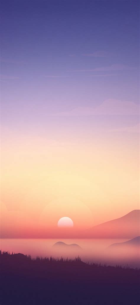 Download Sunrise Minimal Sky Digital Art 1125x2436 Wallpaper Iphone