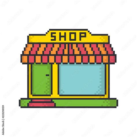 Vintage Small Shop Pixel Art Style Vector Icon On White Background