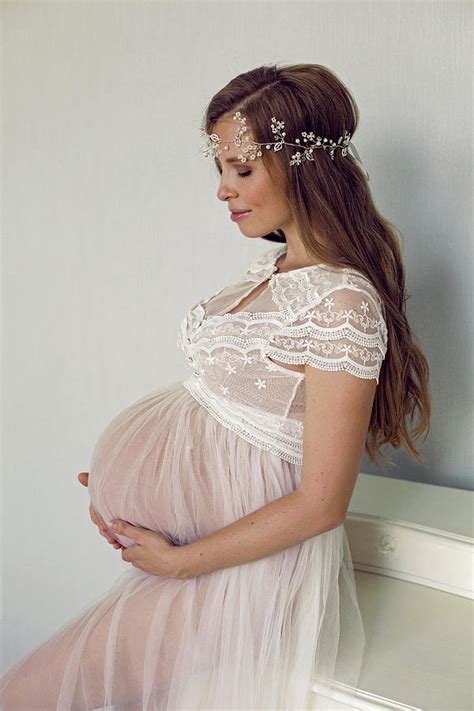 Pregnant Girl In A White Transparent Dress Stands 5 Photograph By