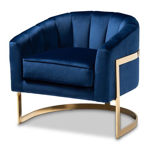 Baxton Studio Glam Royal Blue Velvet Fabric Upholstered Lounge Chair