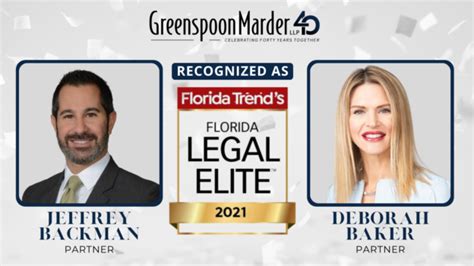 Greenspoon Marder Partners Jeffrey Backman And Deborah Baker Recognized