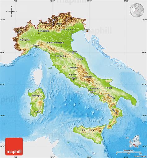 Physical Map Of Italy Single Color Outside