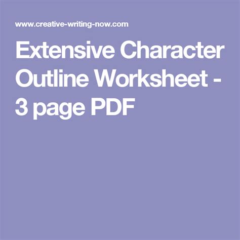 Extensive Character Outline Worksheet 3 Page Pdf Character Outline Creative Writing Outline