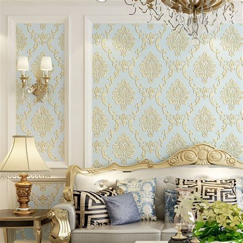 Adhesive European Damask Wallpaper Embossed Removable Pastel Color Wall
