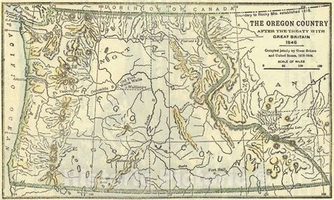 Historic Map 1846 The Oregon County After The Treaty With Great