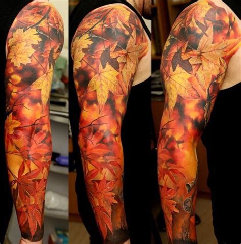 Realistic Autumn Leaves Tattoo Sleeve Best Tattoo Ideas