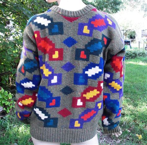 80s Mens Colorful Wool Sweater By Boston Trader Size