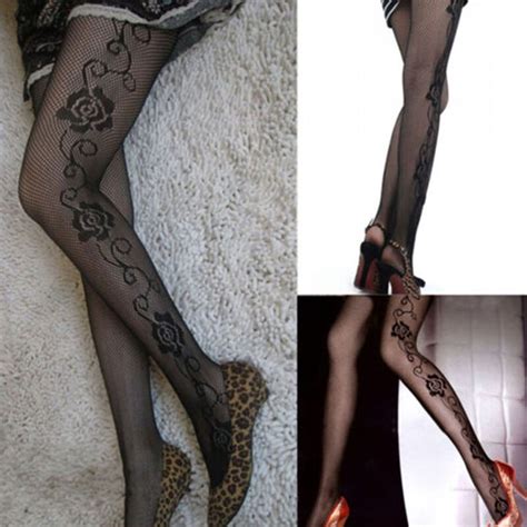 High Quality Womens Tights Fashion Rose Side Pattern Fishnet Tights