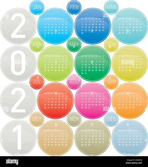 Colorful Circles Calendar For Year 2021 In Vectors Stock Vector Image