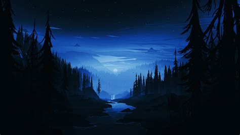 Download 1366x768 Wallpaper Dark Night River Forest Minimal Art