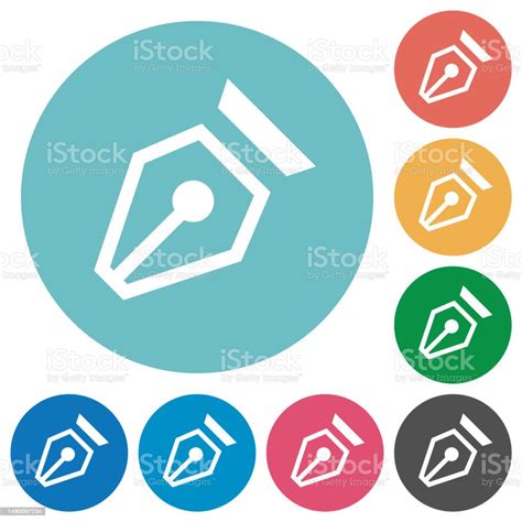 Nib Outline Flat Round Icons Stock Illustration Download Image Now