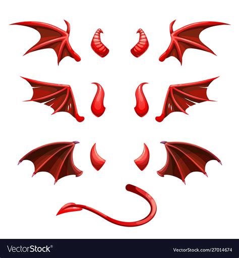 Devil Tail Horns And Wings Demonic Red Elements Vector Image