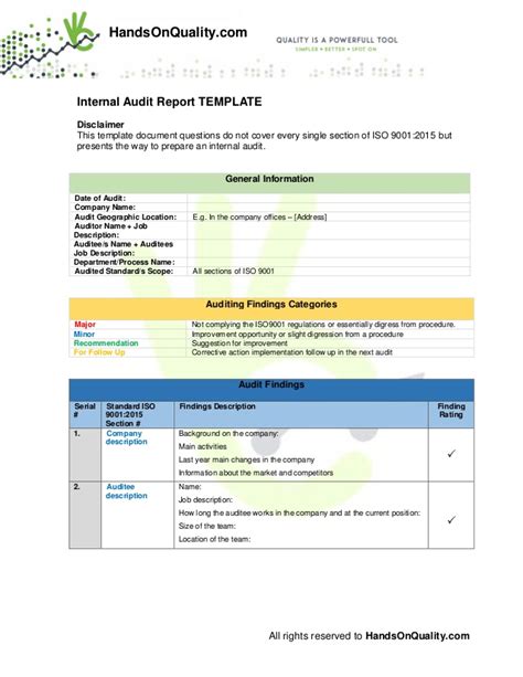 Iso 9001 Internal Audit Report Template 4 Templates Example