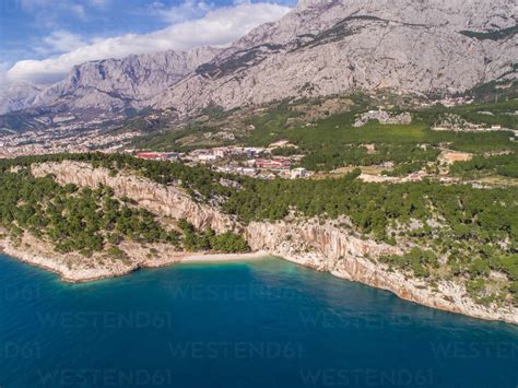 Aerial View Of Famous Nugal Beach Near The City Of Makarska In Dalmatia