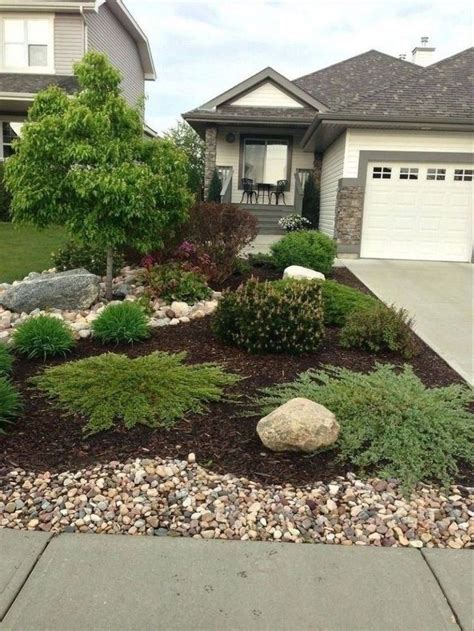 Minimalist Front Yard Landscaping Design Ideas With Rocks Front
