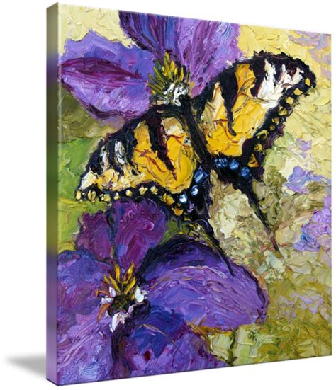 Butterflies On Purple Flower Oil Painting By Ginette Callaway