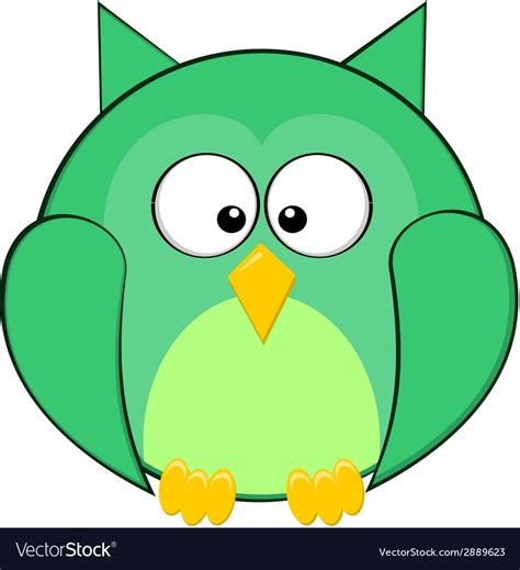 Cute Fat Rounded Green Owl Cartoon Animal Vector Image