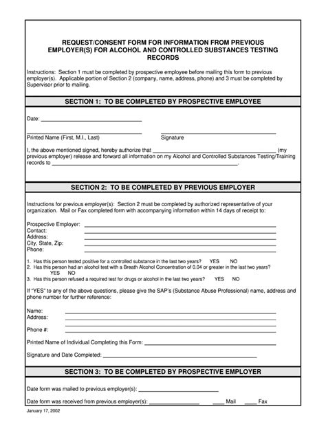 Previous Employment Request Form 391 23 Printable Printable Forms