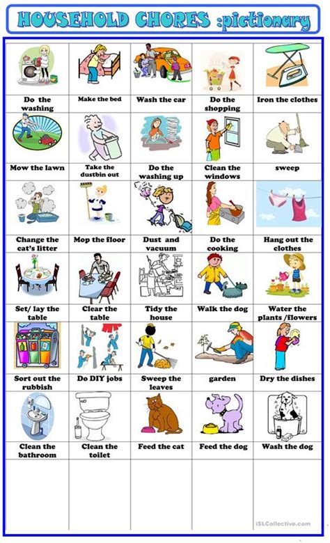 Household Chores Pictionary English Esl Worksheets For Distance