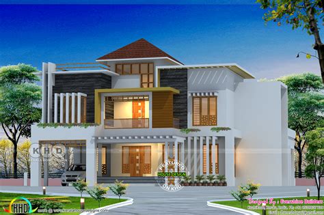 Beautiful Mixed Roof Contemporary House Sq Ft Kerala Home Design My