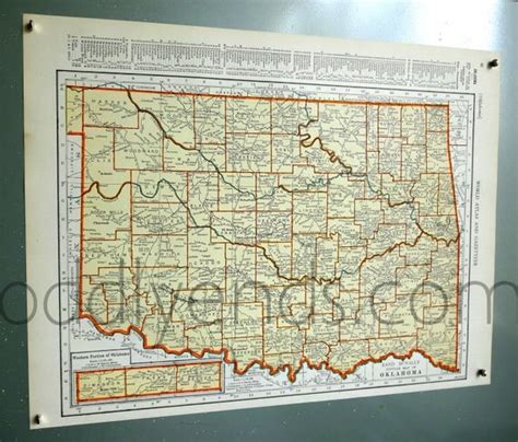 Vintage Oklahoma Map 1939 Original Atlas Antique Oklahoma
