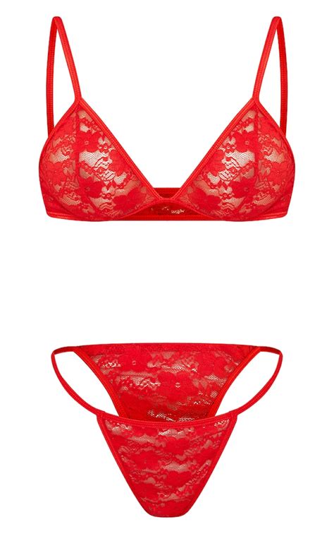 Red Basic Lace Lingerie Set Lingerie Prettylittlething Usa