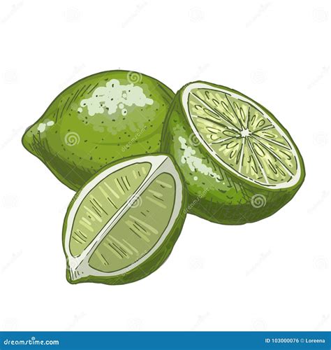 Lime Full Color Realistic Sketch Vector Illustration Stock Vector