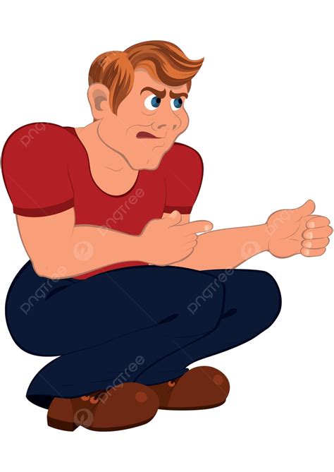 Red Tshirted Cartoon Man Sitting On His Feet Vector Funny People Cartoon Png And Vector With