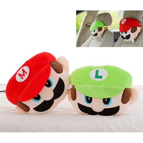 2pcs Super Mario Bros Cartoon Car Headrest Car Neck Rest Cushion