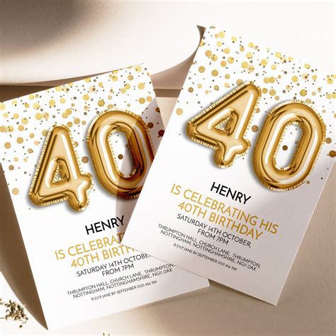 40th Birthday Invitation Editable 40th Invitation Simple Etsy