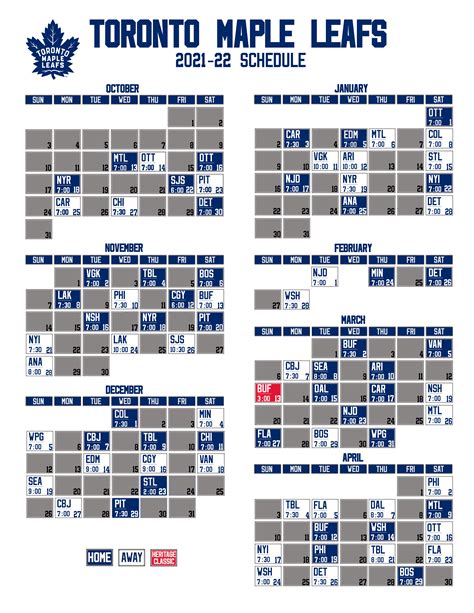 Leafs 2021 22 Printable Schedule Rleafs