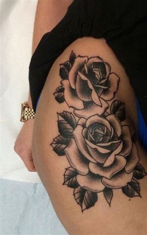 If you think a rose tattoo is boring, you can mix it with other subjects, such as numbers, stars, cross, lettering. The 25+ best Thigh tattoos ideas on Pinterest | Rose ...