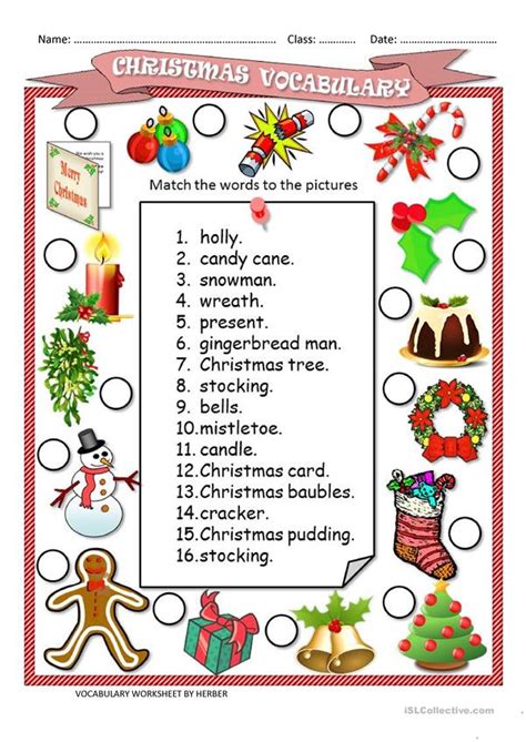 Eight symmetry worksheets with a christmas theme! Christmas vocabulary ws worksheet - Free ESL printable ...