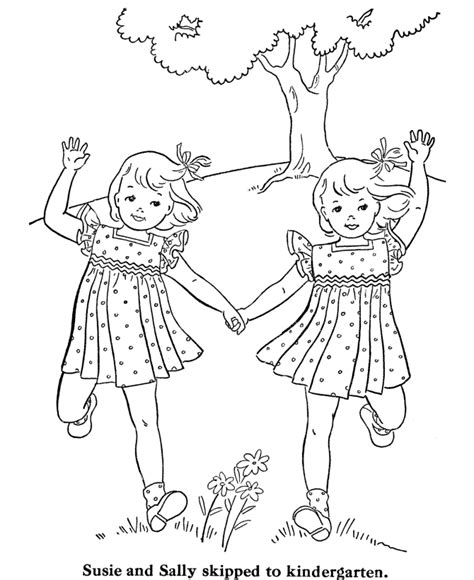 Bluebonkers Girl Coloring Pages Skipping Off To School Free